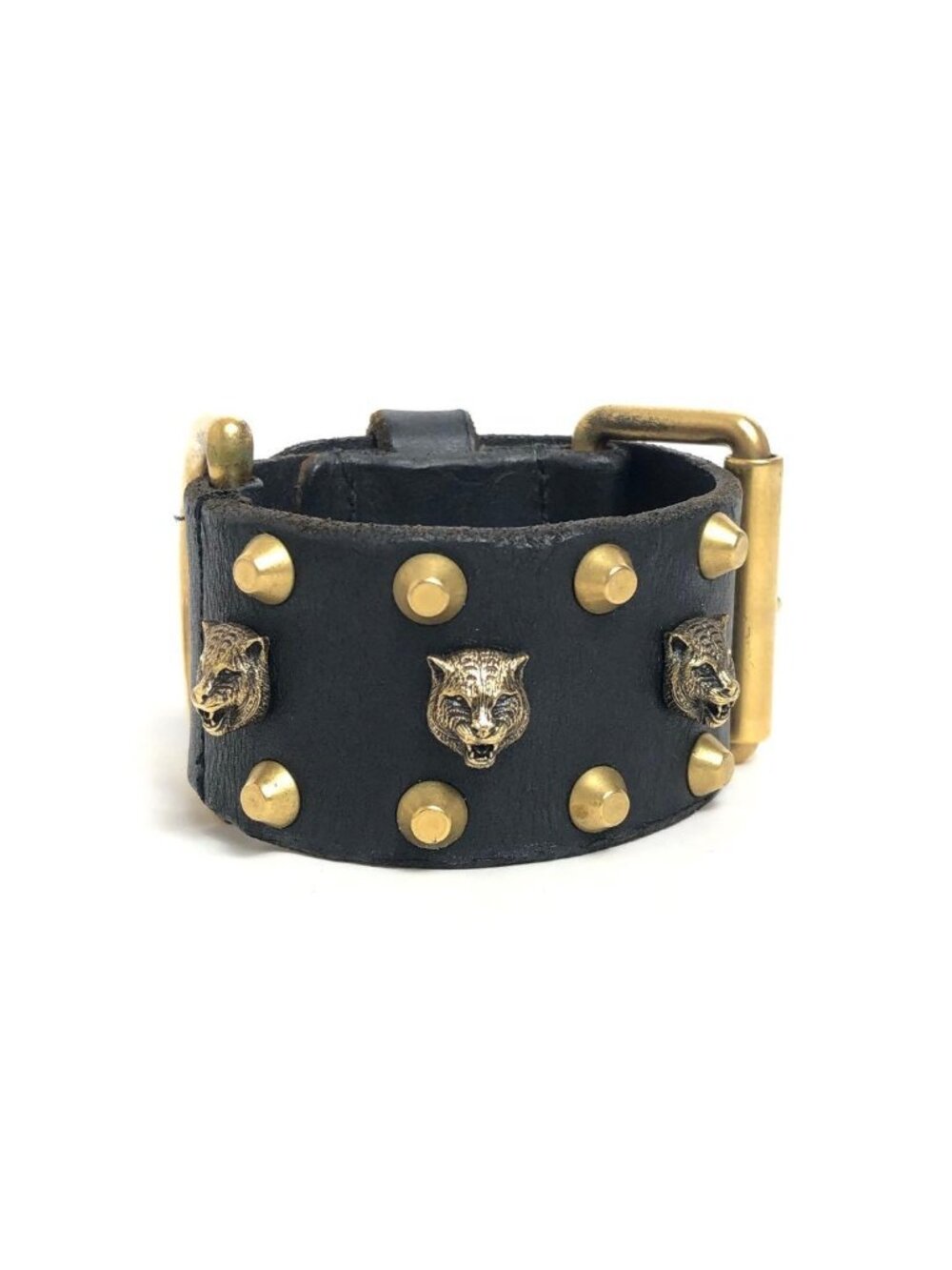 Gucci Leather Bracelet Cat Head Black Gold Hardware - Picture 1 of 10